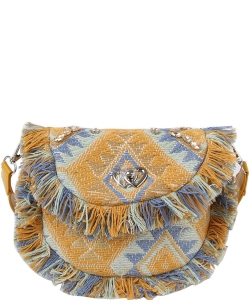 Boho Chic Crochet Fringe Flap Saddle Crossbody Bag CY016 YELLOW